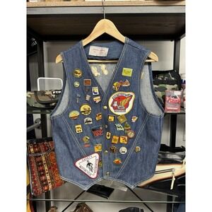 Vintage 70s 80s GWRRA Gold Wing Road Riders Multi Pin Patched Jean Vest Size S/M